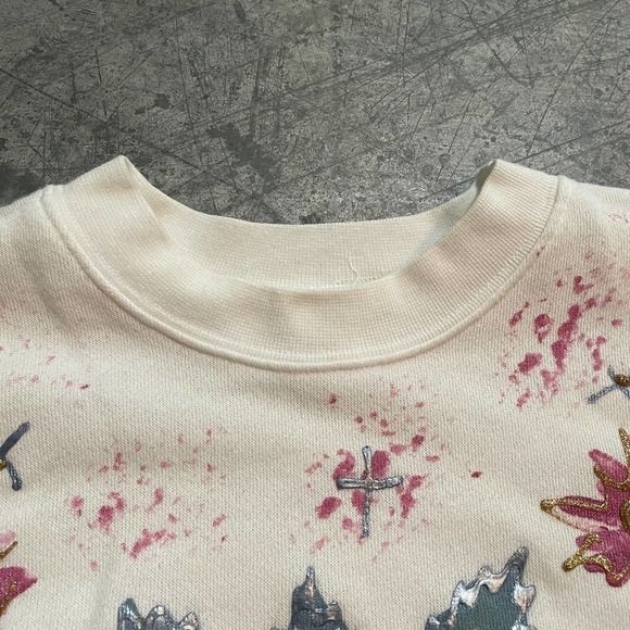 Vintage India Ink Floral Embellished Hand Painted Sweatshirt Womens Small - Picture 2 of 15